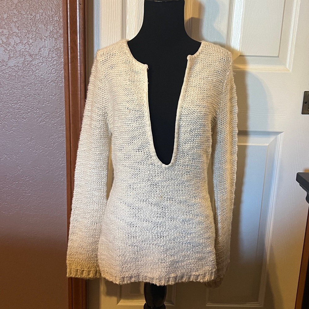 American Rag Cream Knit Sweater with Deep V-Neck